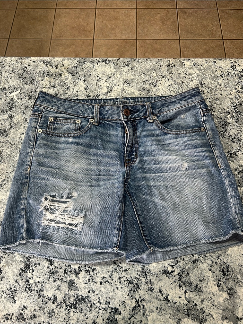 American Eagle Outfitters Light Blue Distressed Denim Short